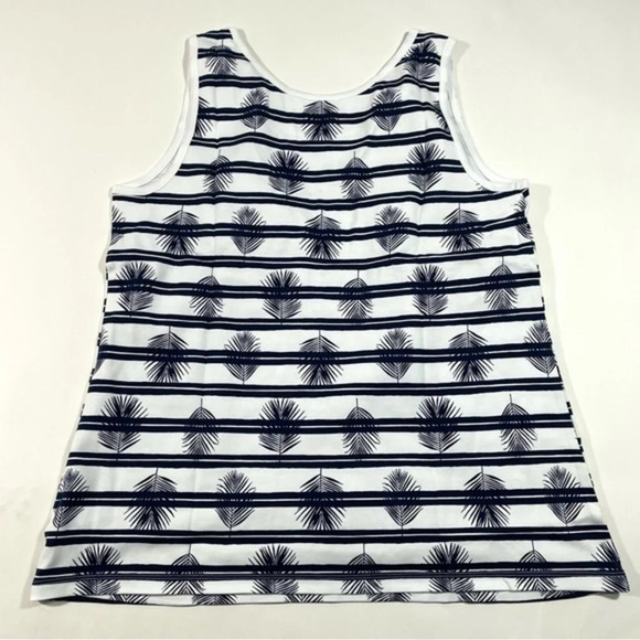 New Lands End Interlock Cotton Tank Top Size 1X Blue Palm Stripe - Picture 3 of 9